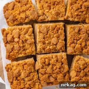 Looking straight down, the crumb cake shows how completely the topping covers each portion.