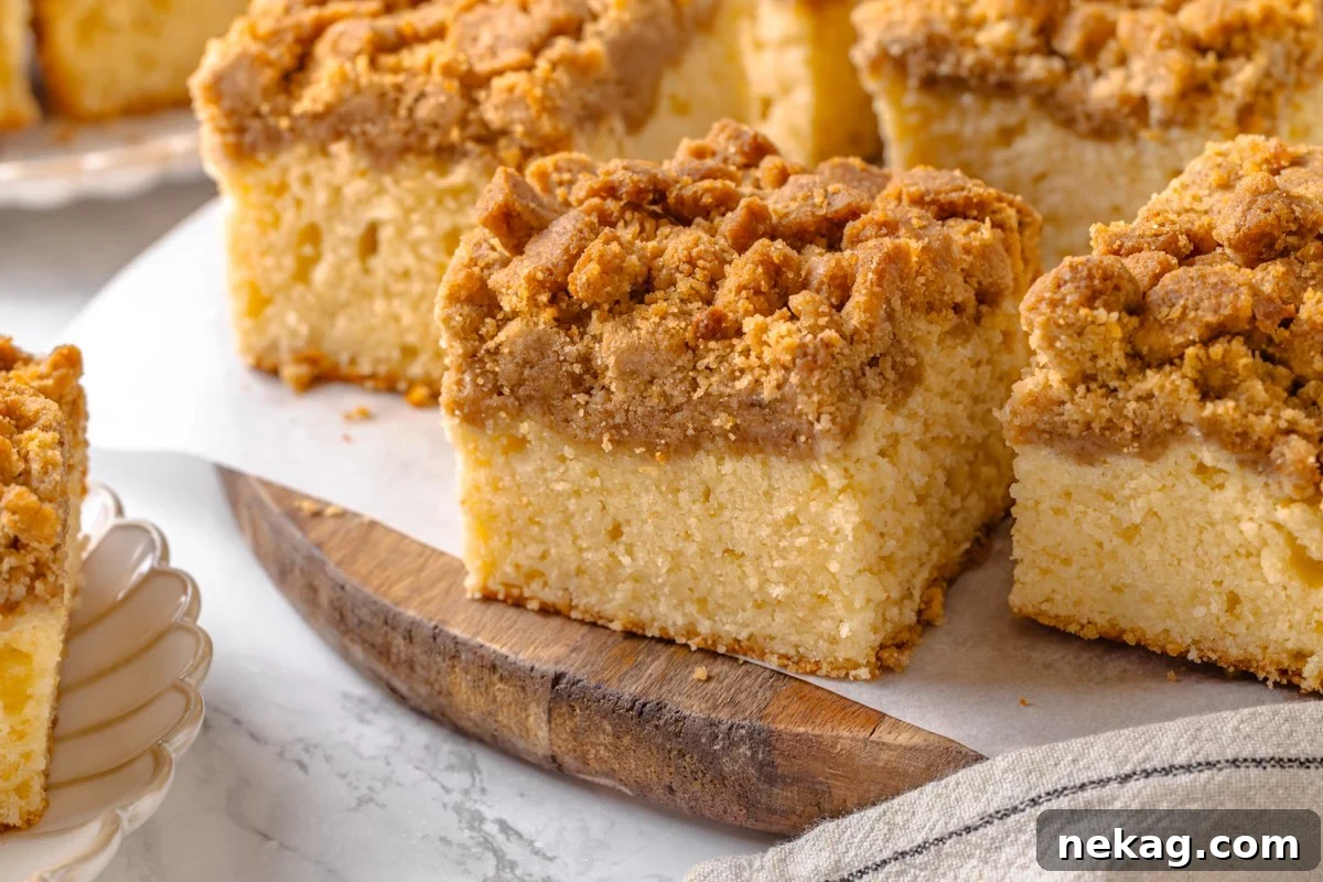 Set out on the board, crumb cake is easy to serve straight from the parchment.