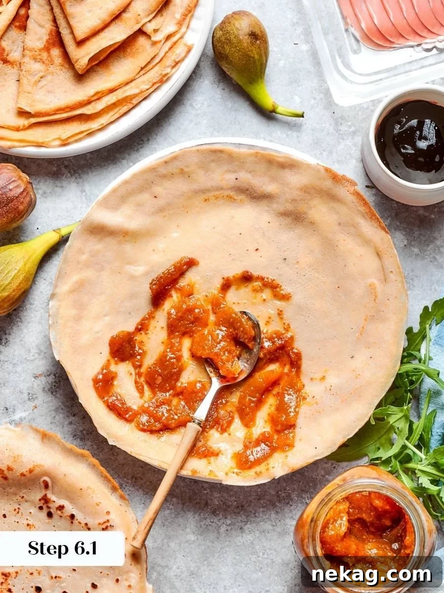 Savory Crepe Recipe: Step-by-Step for Perfect Crepes 12 Sticky jam anchors what goes on top, so these savory crepes hold together when folded.