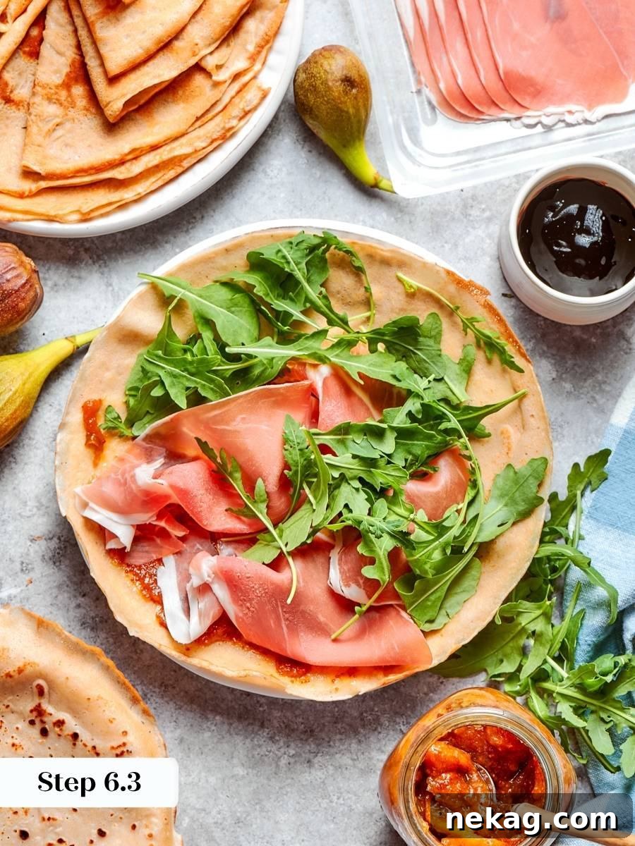 Savory Crepe Recipe: Step-by-Step for Perfect Crepes 14 Peppery arugula cuts the jam's sweetness, the balance that makes this savory crepe recipe work.