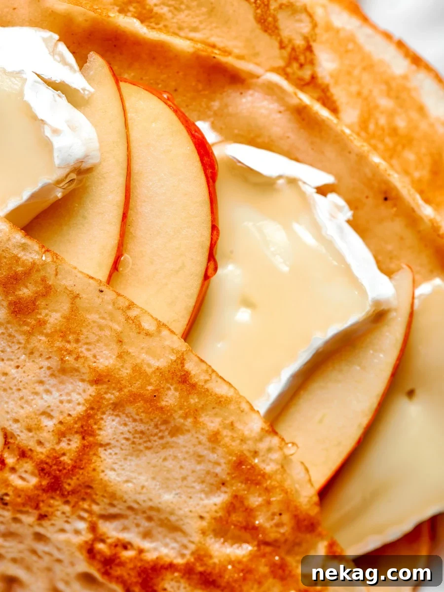 Savory Crepe Recipe: Step-by-Step for Perfect Crepes 16 Brie melts at the same rate as thin apple, so savory crepes warm evenly throughout.