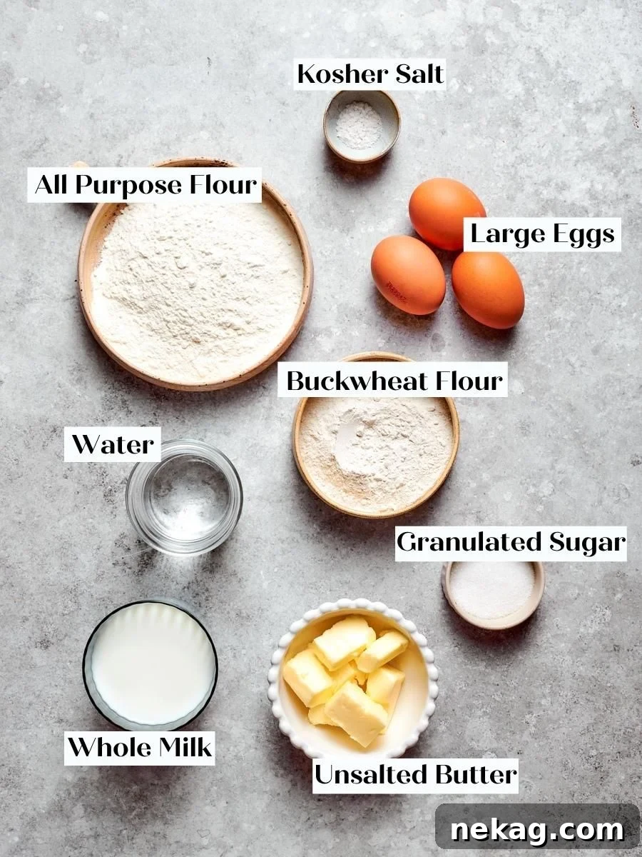 Savory Crepe Recipe: Step-by-Step for Perfect Crepes 4 Eight pantry staples build the buckwheat base that carries all three savory crepe fillings.
