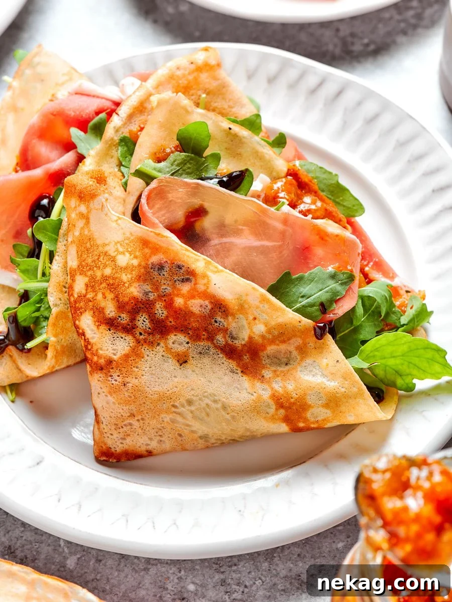 Savory Crepe Recipe: Step-by-Step for Perfect Crepes 5 Prosciutto and fig need no cooking at all, the fastest of the three savory crepes.