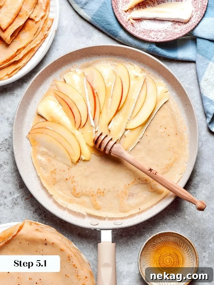 Savory Crepe Recipe: Step-by-Step for Perfect Crepes 9 Apple sliced paper-thin softens from the pan's heat alone, the easiest of the three savory crepes.