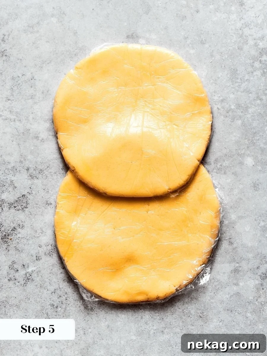Dividing into two portions makes pâte sablée easier to roll and quicker to chill through.