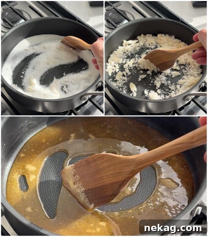 Homemade Salted Caramel Sauce Recipe 5 Steps to make caramel sauce using the dry method.