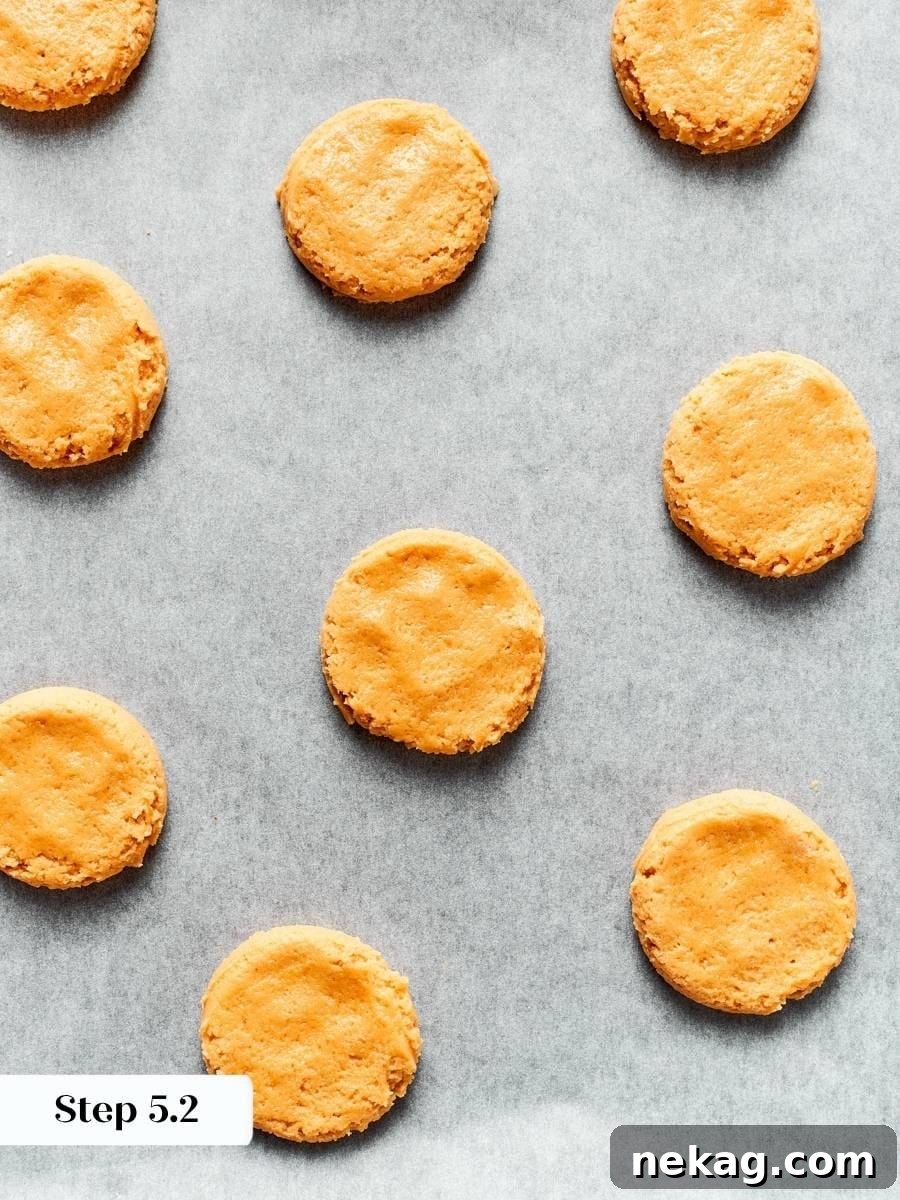 Pressing each ball into a fat disk lets chewy peanut butter cookies bake through evenly.