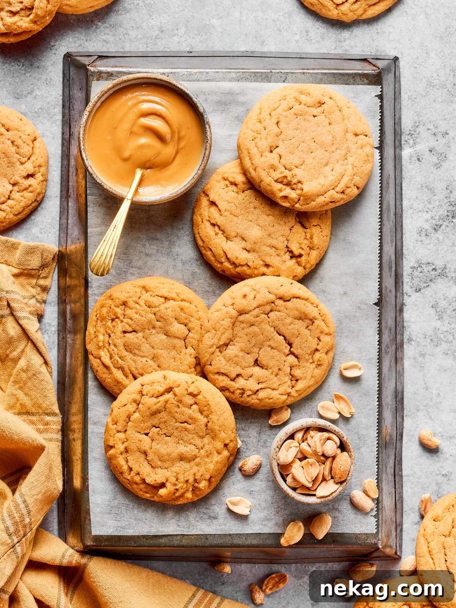Served straight from the tray, chewy peanut butter cookies pair naturally with salted peanuts and coffee.
