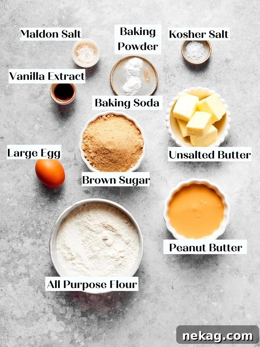 Every component chewy peanut butter cookies need, measured out before the creaming begins.