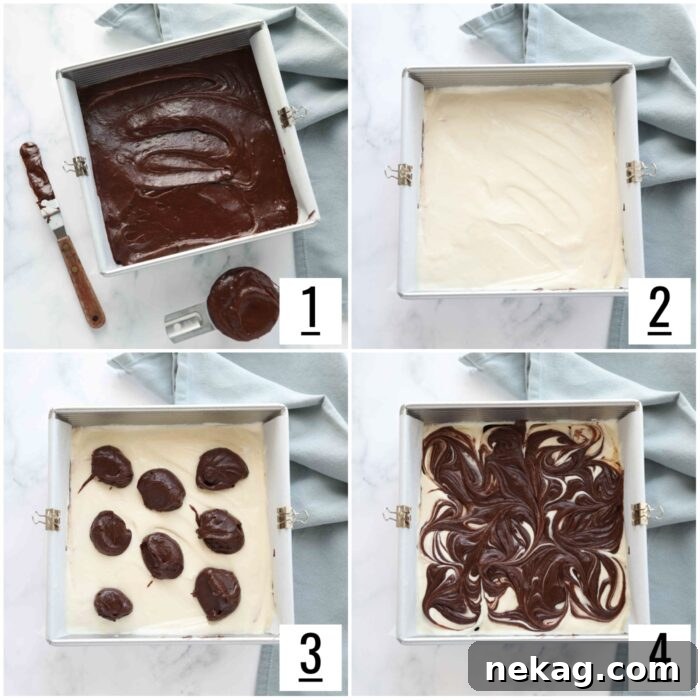 Fudgy Cheesecake Brownies Recipe 7 Steps to assemble cream cheese brownies.
